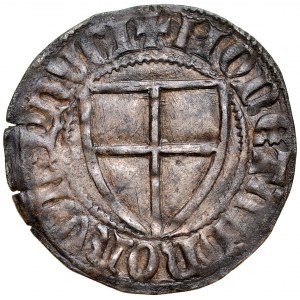 Winrych von Kniprode 1351-1382, Szeląg, Av.: Tarcza wielkiego mistrza, Rv.: Tarcza krzyżacka, Toruń.