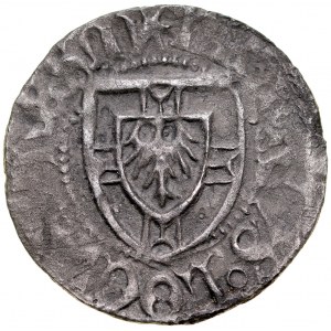 Henryk I Reuss von Plauen 1467-1470, Szeląg, Av.: Tarcza wielkiego mistrza, Rv.: Tarcza krzyżacka, Królewiec.