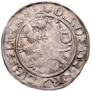 Jan Luksemburski 1310-1346, Grosz praski, Av.: Korona królewska, Rv.: Lew czeski.