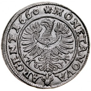 Slezsko, knížectví Legnicko-Brzesko-Wołowo, Jiří III. z Brestu 1654-1664, 3 krajcary 1660 E-W, Brzeg.
