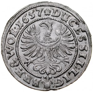 Sliezsko, vojvodstvo legnicko-brzesko-wołowskie, Jerzy III Brzeski, Ludwik IV a Chrystian Wołowsko-Olawski 1639-1663, 3 krajcary 1657, Brzeg.