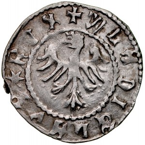 Władysław Jagiełło 1386-1434, Półgrosz lwowski, Av.: Kroczący lew, Rv.: Orzeł jagielloński.