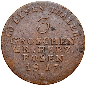 Posenské veľkovojvodstvo, 3 groše 1917 A, Berlín.