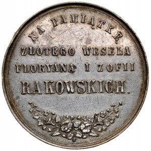 Medaila neznámeho autora z roku 1875, vyrazená na pamiatku zlatej svadby Floriána a Žofie Rakovských