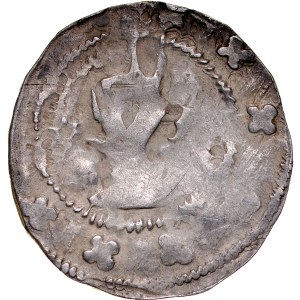 Śląsk, Księstwo Brzesko-Legnicko-Wołowskie, Bolesław III Rozrzutny 1311-1348, Kwartnik, Av.: Lew, Rv.: Prawica, w polu gwiazda sześcioramienny i litera A, RRR.