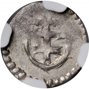 Ladislaus Jagiello 1386-1434, Denar, Wschowa, Av: Jagiellonischer Adler, Rv: Doppelkreuz im Schild, darüber der Buchstabe V.