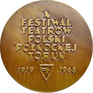 Medal minted in 1968 dedicated to the 10th Festival of Theaters of Northern Poland in Torun.