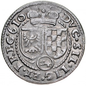 Slezsko, knížectví Legnicko-Brzesko-Wołowskie, Jan Chrystian a Jerzy Rudolf 1603-1621, 3 krajcary 1610, Zloty Stok.