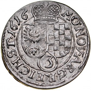 Śląsk, Księstwo Legnicko-Brzesko-Wołowskie, Jan Chrystian i Jerzy Rudolf 1603-1621, 3 krajcary 1616, Złoty Stok.