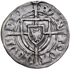 Paweł von Russdorf 1423-1441, Szeląg, Av.: Tarcza wielkiego mistrza, Rv.: Tarcza krzyżacka.