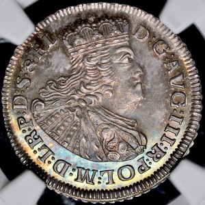 August III 1733-1763, Sixpence 1763 REOE, Gdansk. RRR, pure silver, mirror finish.