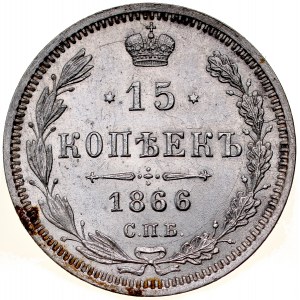 Rosja, Aleksander II 1855-1881, 15 kopiejek 1866 H-I, St. Petersburg, RR.