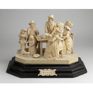 English ivory figural group of a Tea Garden - last quarter of 19th century