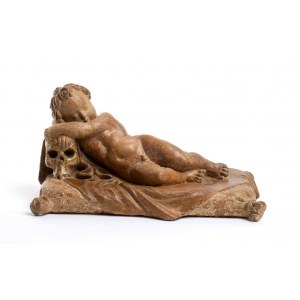 Sleeping putto over a skull - Italy, 19th century