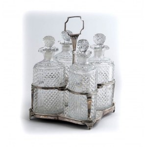Rare English Georgian Empire sterling silver four bottle decander stand - London 1806, mark of NAPTHALI HART