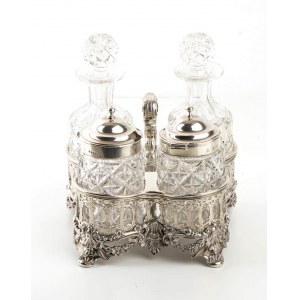Rare English William IV sterling silver cruet with four bottle stand - London 1836, mark of R & S GARRARD