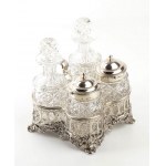 Rare English William IV sterling silver cruet with four bottle stand - London 1836, mark of R & S GARRARD