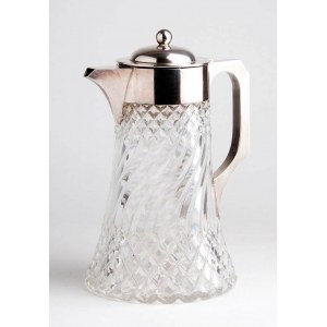 English Victorian sterling silver and cut crystal water jug - Birmingham 1890, mark of JOHN GRINSELL & SONS