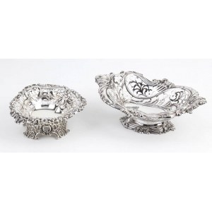 Two English Victorian sterling silver baskets - London 1896, mark of SLATER, SLATER & HOLLAND; London 1897 mark of GIBSON & LANGMAN
