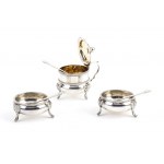 English Victorian sterling silver Salt, Pepper and Mustard pot - Birmingham 1885, mark of HILLIARD & THOMASON