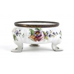 Pair of English enamelled salt cellars - late 18th century, mark of BATTERSEA