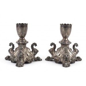 Pair of German silver candle holders - 19th century