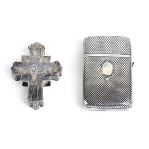 Lot consisting of a niello silver cigarette case and a pectoral cross - 19th century