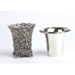 Lot consisting of a pair of vases, a basket, two napkin rings and a small silver box - 19th century