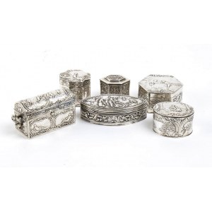 A group of six sterling silver boxes