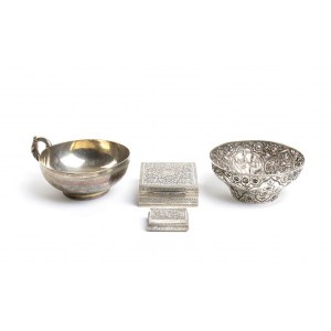 Two baskets and two small silver boxes - 20th century