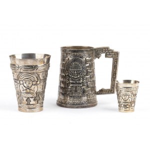 Peruvian sterling silver mug and two tumblers - Early 20th century