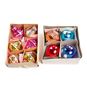 Two sets of baubles in a box - 1980s/90s.