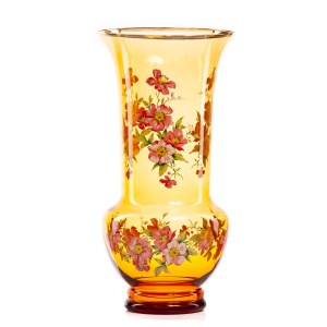 Amber vase with wild rose motif
