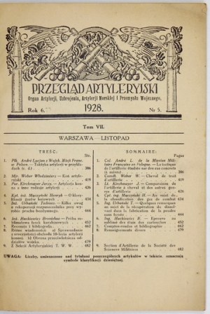 PRZEGLĄD Artyleryjski. R. 6, nr 5, t. 7. XI 1928