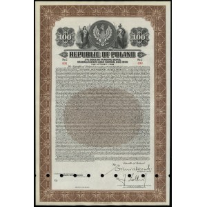 Republic of Poland (1918-1939), 3% bond for $100 in gold, dated 1937 payable by Oct. 1, 1956.