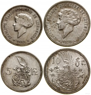 Luksemburg, zestaw: 10 franków i 5 franków, 1929