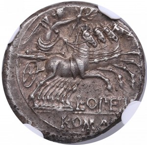 Roman Republic AR Denarius - L. Opelmius (c. 131 BC) - NGC Ch XF