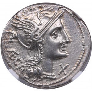 Roman Republic AR Denarius - P. Porcius Laeca (110/09 BC) - NGC AU