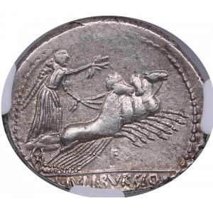 Roman Republic AR Denarius - L. Julius Bursio (c. 85 BC) - NGC AU