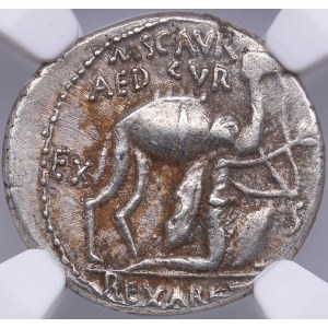 Roman Republic AR Denarius - M. Scaurus & Pub. Plautius Hypsaeus (c. 58 BC) - NGC Ch XF