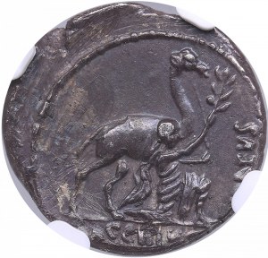 Roman Republic AR Denarius - A. Plautius (c. 55 BC) - NGC AU