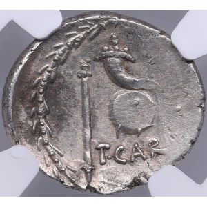 Roman Imperatorial AR Denarius - T. Carisius (c. 46 BC) - NGC AU