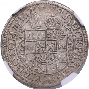 Austria, Bishopric of Olomouc 3 Kreuzer 1670 - Karl II von Liechtenstein (1664-1695) - NGC MS 61