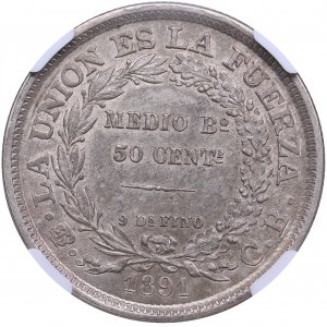 Bolivila 50 Centavos 1891 PTS-CB - without weight - NGC MS 61