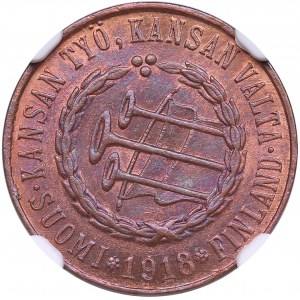 Finland 5 Penniä 1918 - Civil war - Knot centered - NGC MS 63 RB