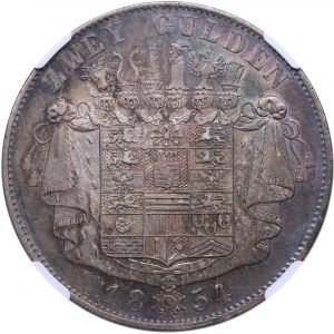 Germany, Saxe-Meiningen 2 Gulden 1854 - Bernhard II - NGC AU 58