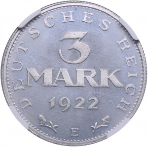 Germany, Weimar Republic 3 Mark 1922 E - NGC MS 66