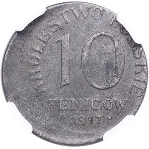 Poland 10 Fenigow 1917 FF - NGC MINT ERROR AU 55