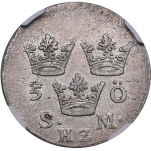 Sweden 5 Öre 1704 - Karl XII (1697-1718) - NGC AU 58