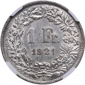 Switzerland 1 Franc 1921 B - NGC AU 58